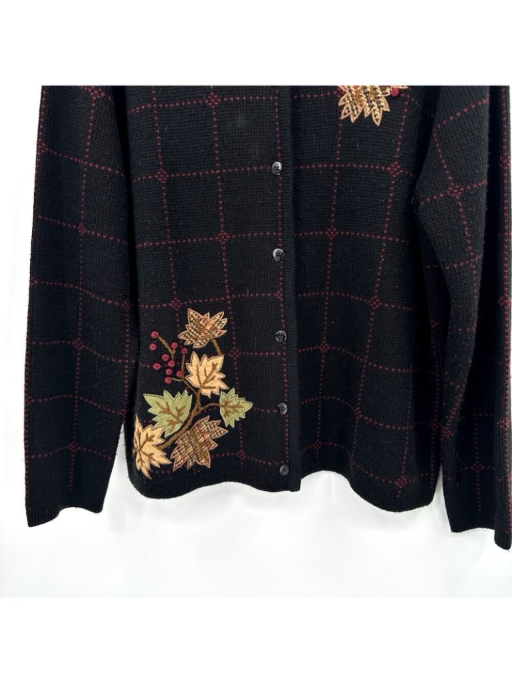vintage FALL AUTUMN CARDIGAN SWEATER leaves embroidered XL knit cozy boho - Picture 5 of 10